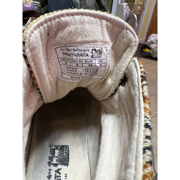 Phuyupata Peru Womens Size 8 High Top Tan Sneakers Aztec Print Woven Handmade - Picture 7 of 9